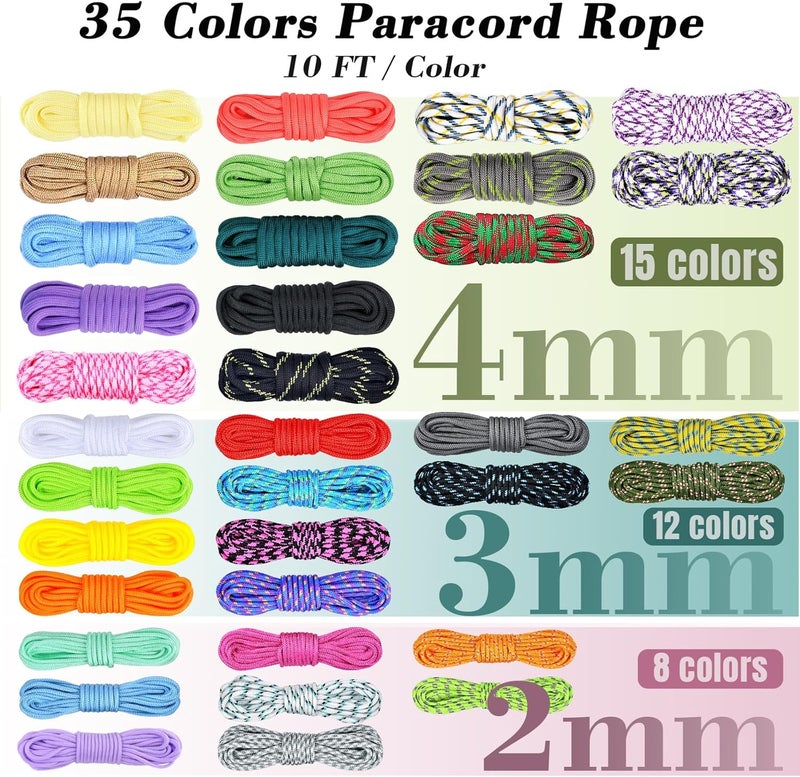 WEREWOLVES Paracord Bracelet Jig Kit - 4MM, 3MM, 2MM Parachute Combo Kit, 10FT Rope Complete Accessories and Paracord Jig Bracelet Maker (Luck, 10FT-35 Color) - Image 2